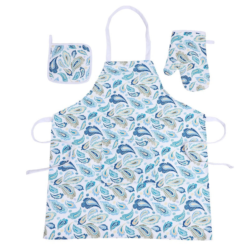Atlas-Pattern Apron, Gloves, and Heat-Resistant Mat Set