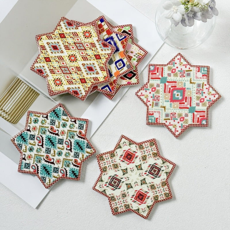 Atlas Pattern Octagonal Star Gold-Stamped Embossed Coaster