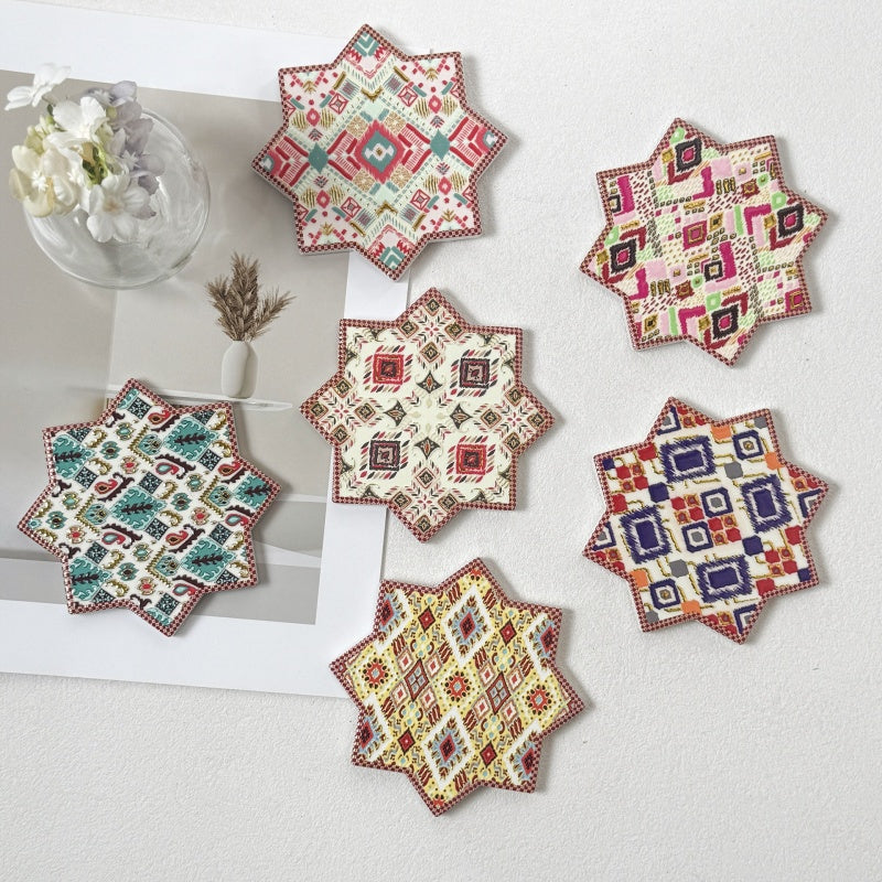 Atlas Pattern Octagonal Star Gold-Stamped Embossed Coaster