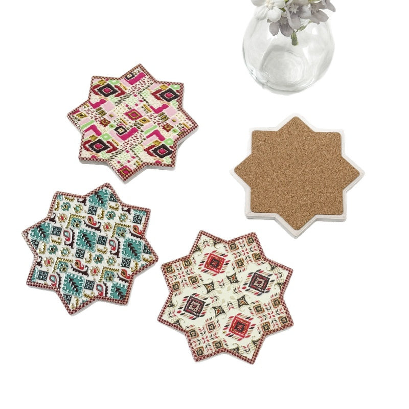 Atlas Pattern Octagonal Star Gold-Stamped Embossed Coaster