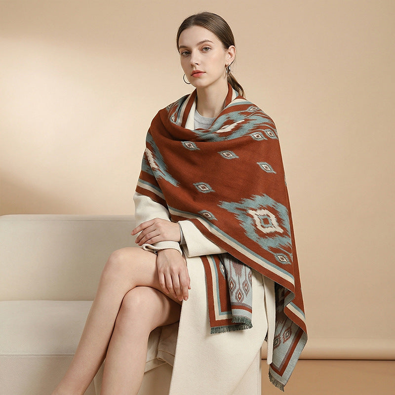 Atlas-Print Faux-Cashmere Shawl
