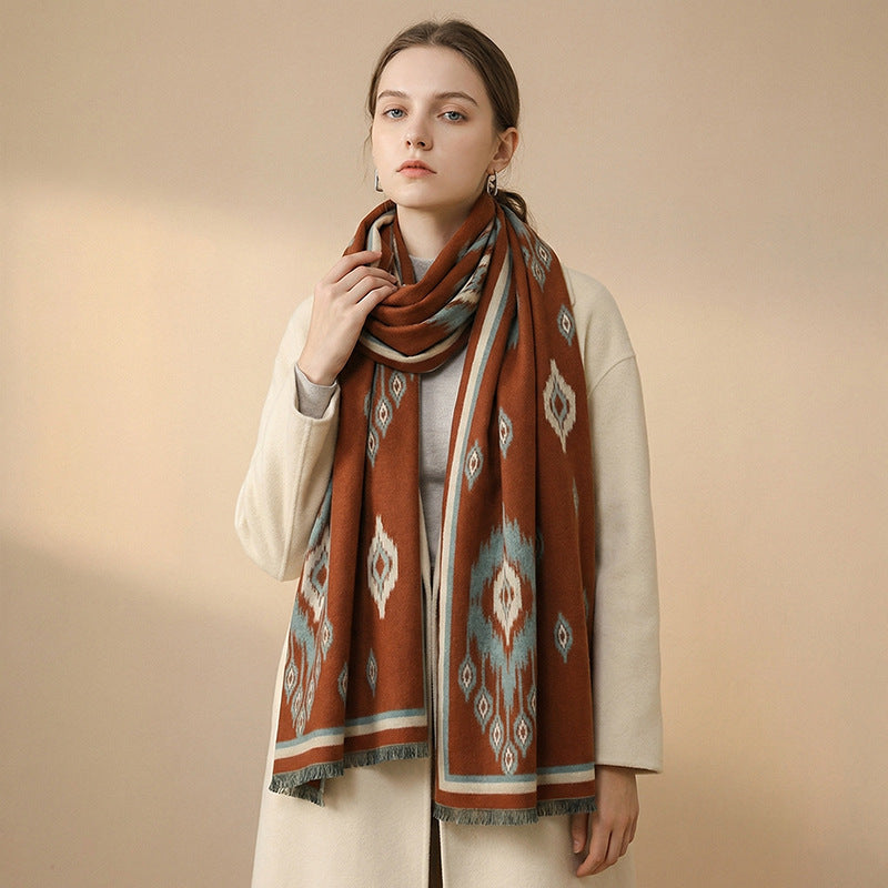 Atlas-Print Faux-Cashmere Shawl