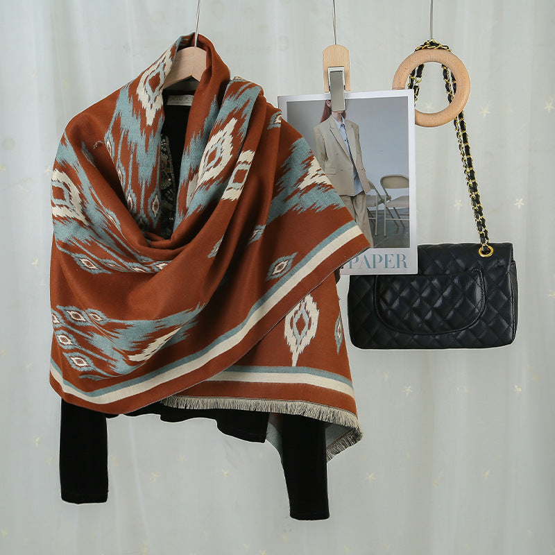 Atlas-Print Faux-Cashmere Shawl