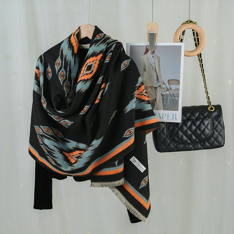 Atlas-Print Faux-Cashmere Shawl