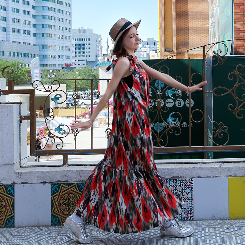 Vintage artistic camisole Adelis dress fishtail skirt