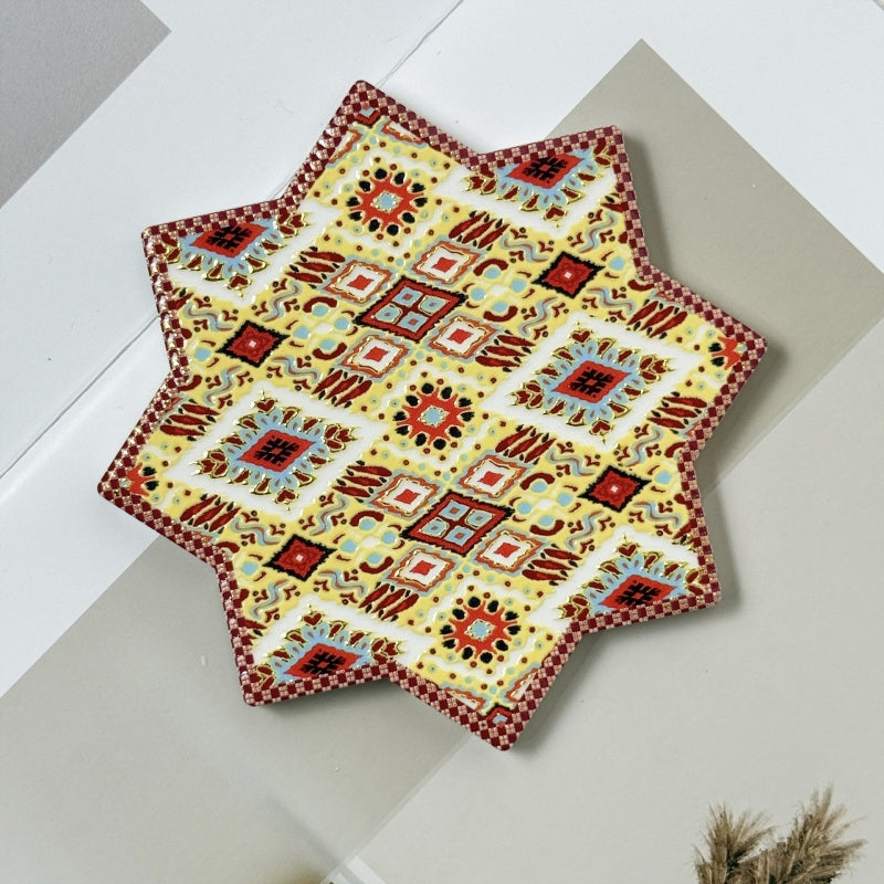 Atlas Pattern Octagonal Star Gold-Stamped Embossed Coaster