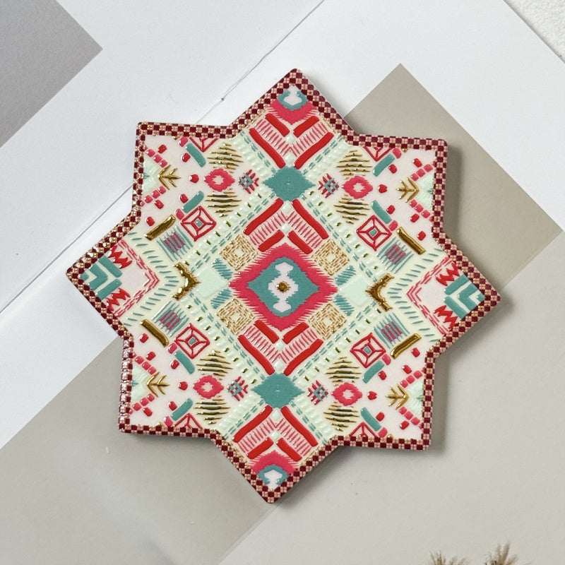 Atlas Pattern Octagonal Star Gold-Stamped Embossed Coaster
