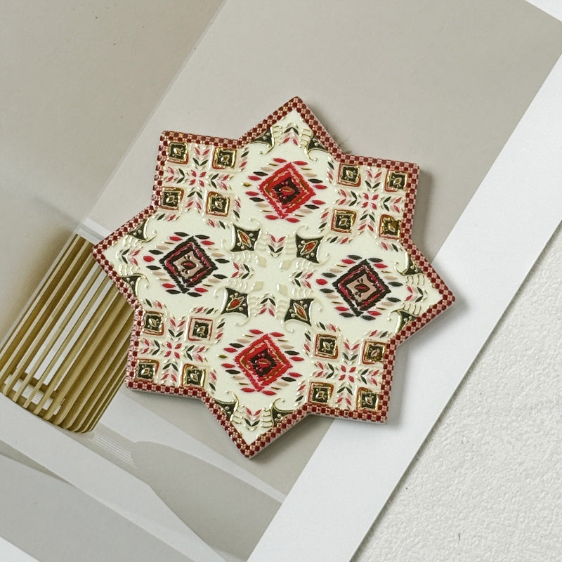 Atlas Pattern Octagonal Star Gold-Stamped Embossed Coaster